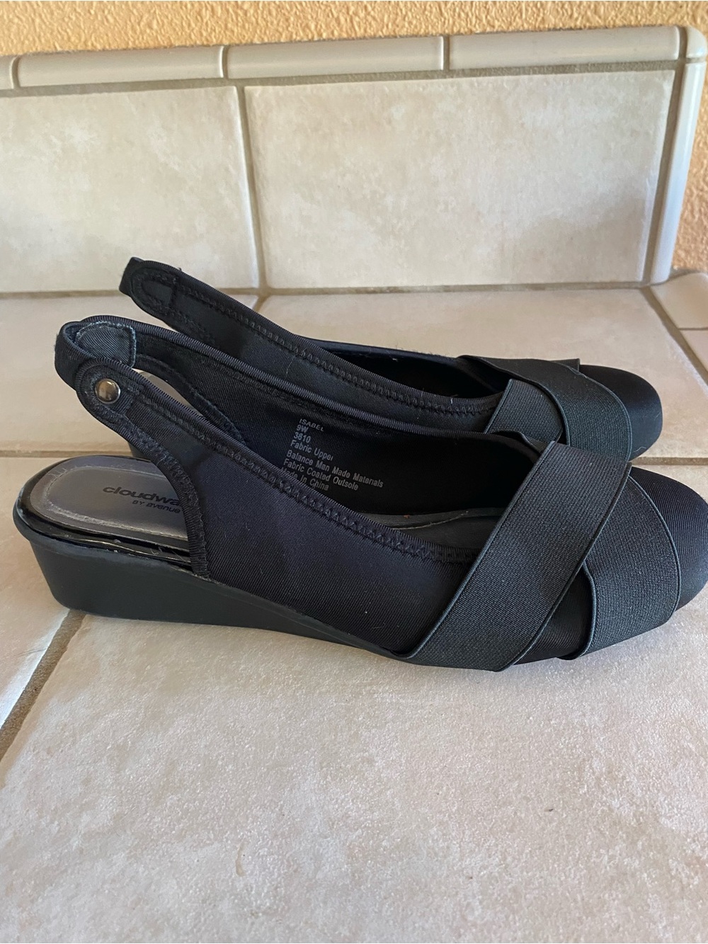 Avenue Black Slingback Peep-Toe Wedge Flats